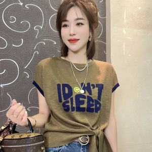 TR25025# 韩版时尚字母撞色冰丝针织衫夏季新款T恤短袖上衣 服装批发女装服饰批发