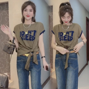 TR25025# 韩版时尚字母撞色冰丝针织衫夏季新款T恤短袖上衣 服装批发女装服饰批发