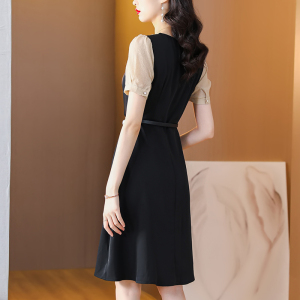 RM11769#夏季新款拼接连衣裙女优雅气质收腰显瘦a字裙通勤套头