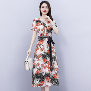 RM9862#夏季新款女装气质碎花连衣裙V领收腰显瘦裙子