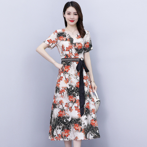 RM9862#夏季新款女装气质碎花连衣裙V领收腰显瘦裙子