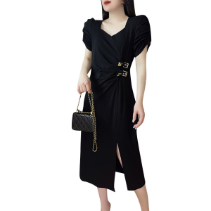 RM8896#法式方领黑色时尚流行爆款设计感小众夏季新款连衣裙女欧洲站2023
