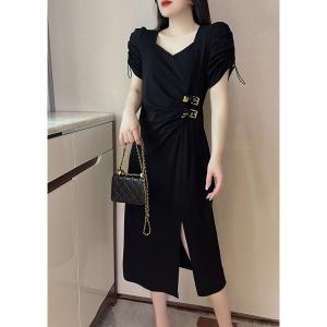 RM8896#法式方领黑色时尚流行爆款设计感小众夏季新款连衣裙女欧洲站2023