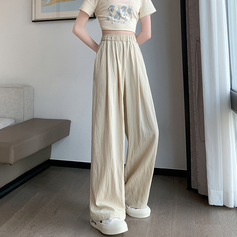 實拍冰絲闊腿褲女夏季高腰垂感休閑日系慵懶風山本褲棉麻休閑褲子