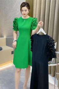 RM10156#夏季新款法式名媛轻奢高级感气质重工剪花袖修身显瘦连衣裙女