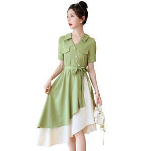 RM15984#牛油果绿高级感不规则连衣裙夏季女2023气质显瘦小清新森系长裙子