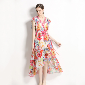 TR37413# 夏装新款雪纺连衣裙两件套不规则系带长裙 服装批发女装批发服饰货源