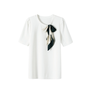 TR28103# OSA欧莎白色薄款丝巾t恤女夏季新款设计感小众显瘦体恤上衣 服装批发女装批发货源