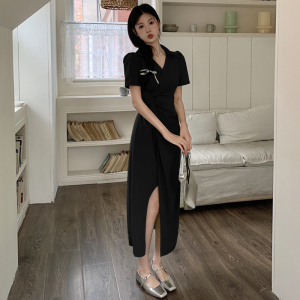 RM11340#胖妹妹夏季氛围感不规则开叉裙设计收腰性感显瘦连衣裙