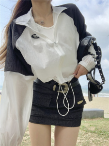 RM8849#夏季新款纯欲风宽松设计感小众拉链抽绳防晒上衣