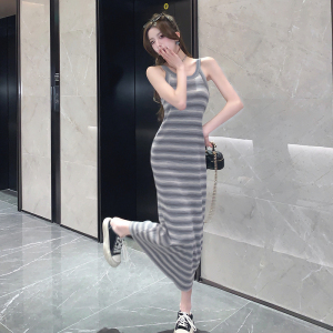 Netizen Fashion Age Reducing Sleeveless Length Over Knee Dress Women's Striped Tank Top Knitted Dress