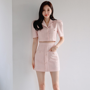 TR26211# 新款两件套夏季韩版修身西装领小外套时尚包臀裙套装女 女装批发服装批发直播货源