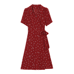 RM9337#大码红色连衣裙女夏梨型身材胖mm裙子显瘦茶歇裙
