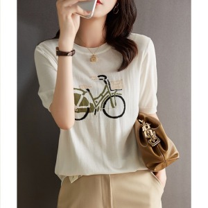 TR28323# 韩系女装夏季新款圆领趣味减龄冰丝短袖T恤针织衫夏 服装批发女装服饰货源