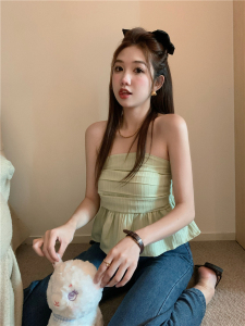 TR50143# 韩国夏日出游新品可爱小仙女 修身褶皱抹胸短款上衣