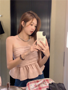 TR50143# 韩国夏日出游新品可爱小仙女 修身褶皱抹胸短款上衣