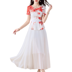 RM9585#雪纺连衣裙2023新款女夏季长款高端国际奢华大牌妈妈气质长裙