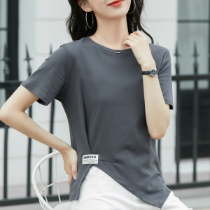 TR25514# 夏季新款韩版修身显瘦时尚不规则设计感短袖t恤女纯棉上衣潮 服装批发女装服饰货源