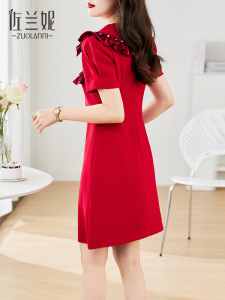 RM8899#夏新款法式红色高级感连衣裙女休闲气质修身显瘦别致短袖洋气