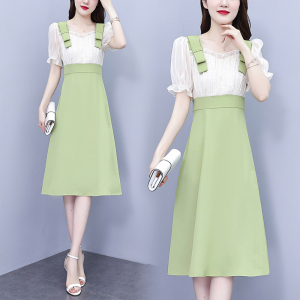 RM11420#大码女装实拍2023年夏季新款法式气质高腰方领减龄显瘦连衣裙女