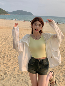 RM9382#大码女装夏季沙滩度假防晒衣骑车防紫外线透气薄夹克外套罩衫
