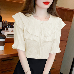 RM21146#夏季新款设计感小众法式高级感荷叶边雪纺短袖衬衫