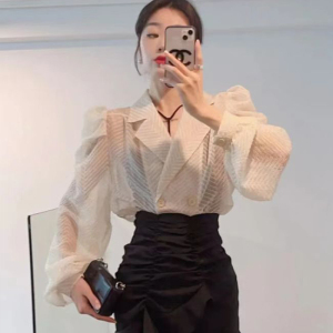 RM9523#法式气质高级感西装领衬衣女2023夏季新款设计感小众薄款衬衫上衣