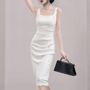 RM10103#新款女装收腰显瘦设计感皱褶高腰包臀连衣裙