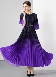 RM16440#原版质量 5.5米超大裙摆 风琴百褶晕染连衣裙