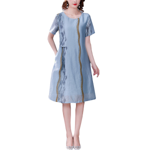 RM11864#短袖亚麻连衣裙女2023夏季新款高端大牌洋气减龄显瘦气质长裙