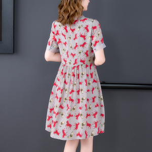 RM11867#真丝连衣裙女夏装2023新款时尚减龄动物印花显瘦小个子桑蚕丝裙子