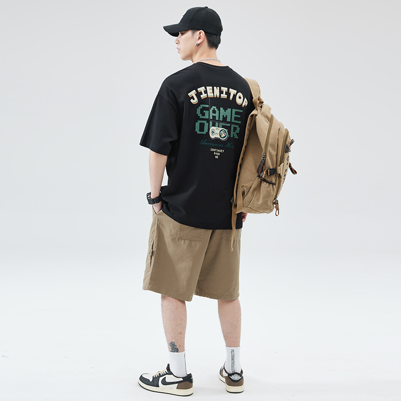 實拍重磅純棉設計感印花短袖T恤男款夏季青少年潮牌潮流學生衣服
