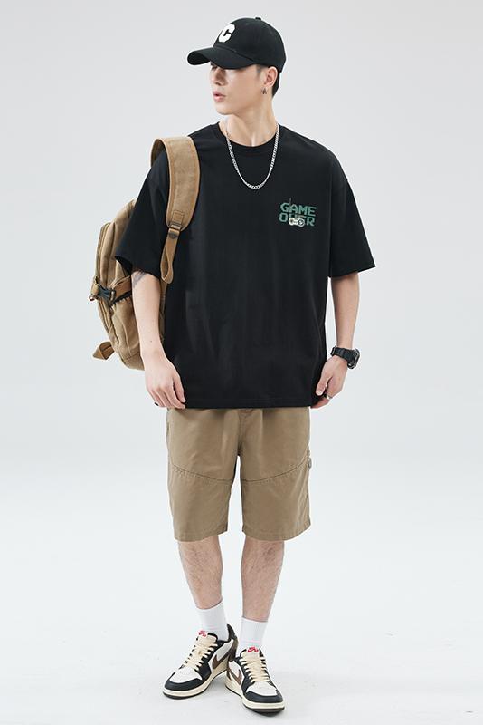 實拍重磅純棉設計感印花短袖T恤男款夏季青少年潮牌潮流學生衣服