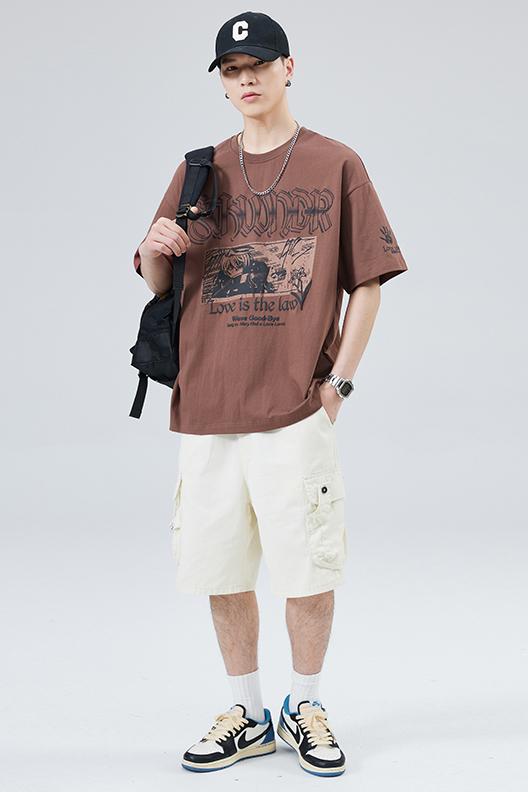 實拍美式潮牌重磅320g短袖t恤男款夏季純棉印花半袖設計感體恤