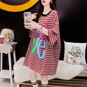 TR25993# 夏季韩版设计感条纹字母印花圆领短袖T恤女 女装批发服装批发直播货源
