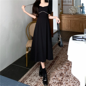 RM10203#黑色大码连衣裙女夏法式高级感设计赫本风胖mm修身显瘦小黑裙