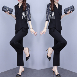 RM9536#夏季新款大码女时尚套装拼接收腰上衣高腰腿裤显瘦两件套