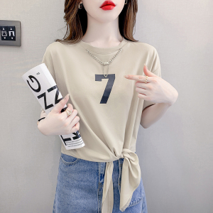 RM9226#夏季新款绑带短袖t恤女夏季宽松ins慵懒风艺术生体恤上衣