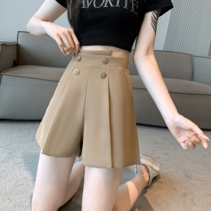 RM10567#夏季新款韩版双排扣高腰雪纺西装裤显瘦时尚阔腿短裤女