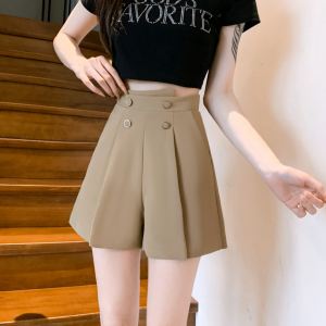 RM10567#夏季新款韩版双排扣高腰雪纺西装裤显瘦时尚阔腿短裤女