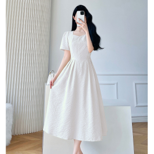 RM9575#夏季方领连衣裙子茶歇法式气质别致高级感显瘦长裙2023年新款女装