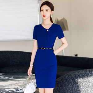 RM11301#连衣裙女夏季短袖薄款2023新款时尚气质职业通勤美容院会所工装裙