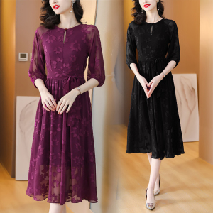 RM10510#紫色连衣裙女2023夏季新款雪纺气质高级感时尚减龄显瘦大摆裙子