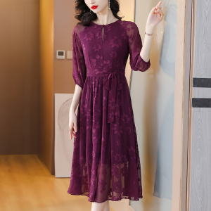 RM10510#紫色连衣裙女2023夏季新款雪纺气质高级感时尚减龄显瘦大摆裙子