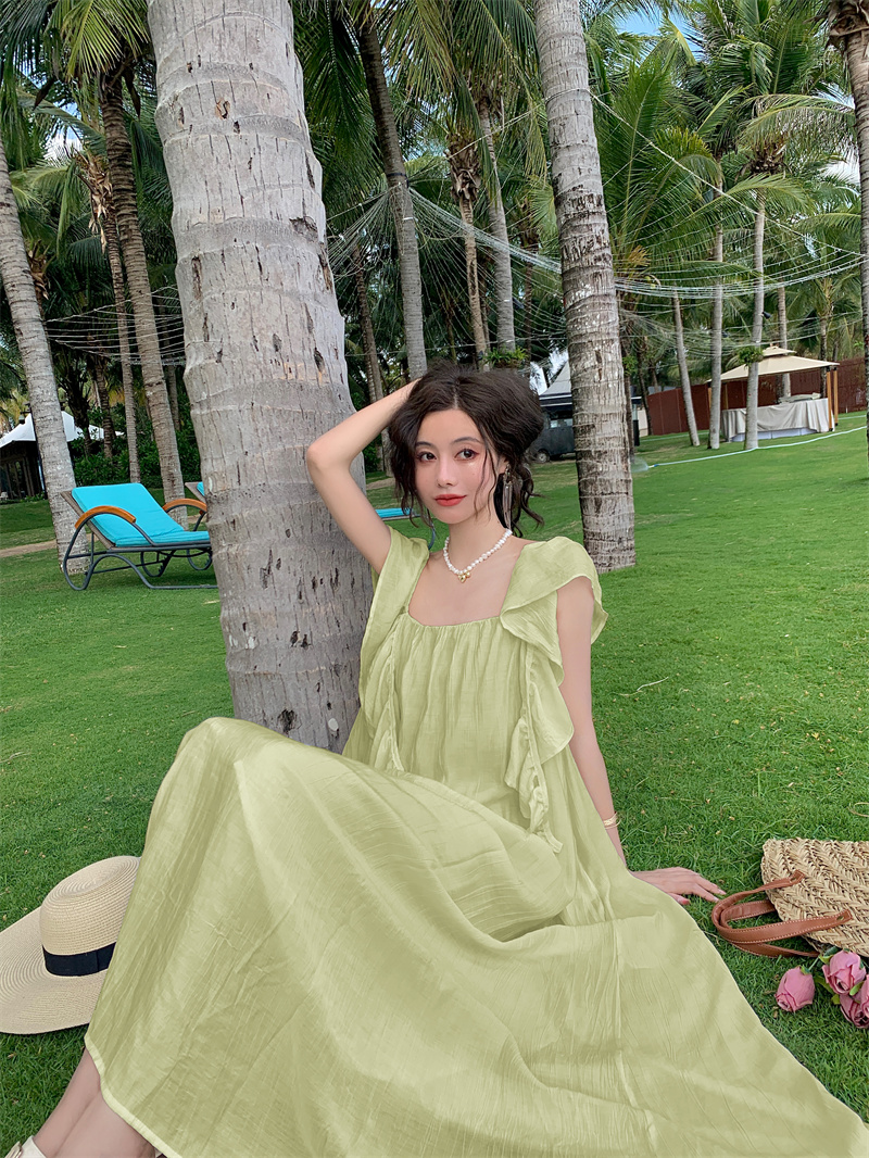 dressholic 法式露背荷葉飄帶吊帶連衣裙 度假風性感溫柔慵懶裙子