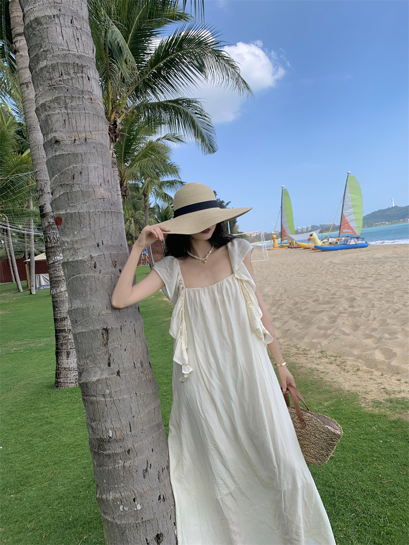 dressholic 法式露背荷葉飄帶吊帶連衣裙 度假風性感溫柔慵懶裙子