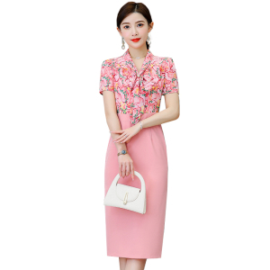 RM18708#粉色正式场合连衣裙2023夏季气质短袖减龄高级感显瘦一步裙