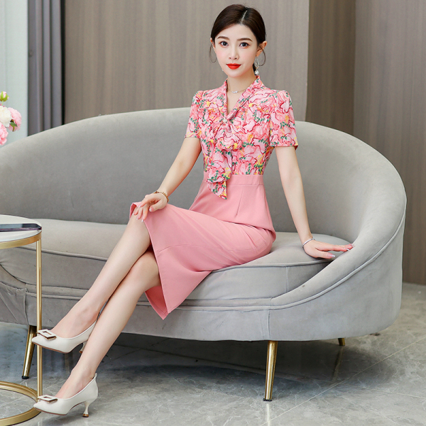 RM18708#粉色正式场合连衣裙2023夏季气质短袖减龄高级感显瘦一步裙