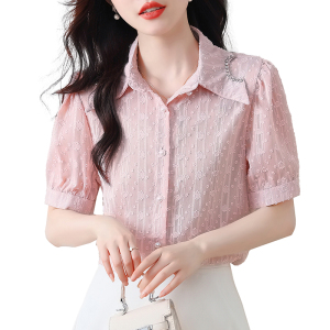 RM12074#夏季新款韩版时尚设计感泡泡袖雪纺衫百搭修身衬衫女
