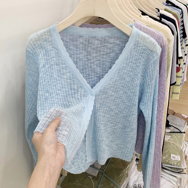 RM9245#冰丝针织防晒开衫女宽松外搭短款罩衫薄款长袖